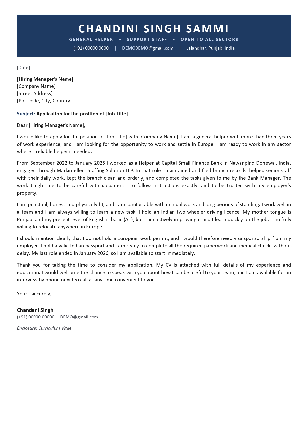 Matching cover letter sample — The Corporate Chai